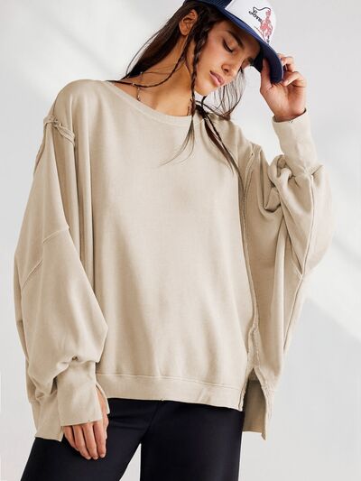 Slit Round Neck Dropped Shoulder T-Shirt - Body By J'ne