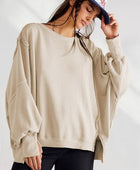 Slit Round Neck Dropped Shoulder T-Shirt - Body By J'ne