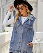 Drawstring Hooded Sleeveless Denim Top with Pockets - Body By J'ne