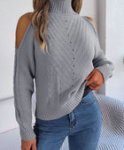 Cable-Knit Turtleneck Cold Shoulder Sweater - Body By J'ne