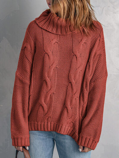 Cable-Knit Turtleneck Dropped Shoulder Sweater - Body By J'ne