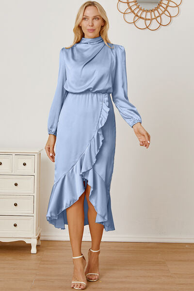 Mock Neck Ruffled Asymmetrical Dress - Body By J'ne