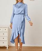 Mock Neck Ruffled Asymmetrical Dress - Body By J'ne