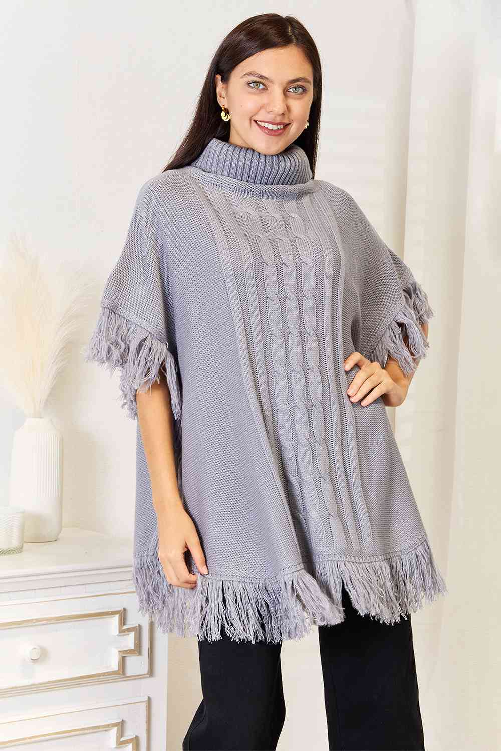 Modern Muse Turtle Neck Fringe Poncho - Body By J'ne