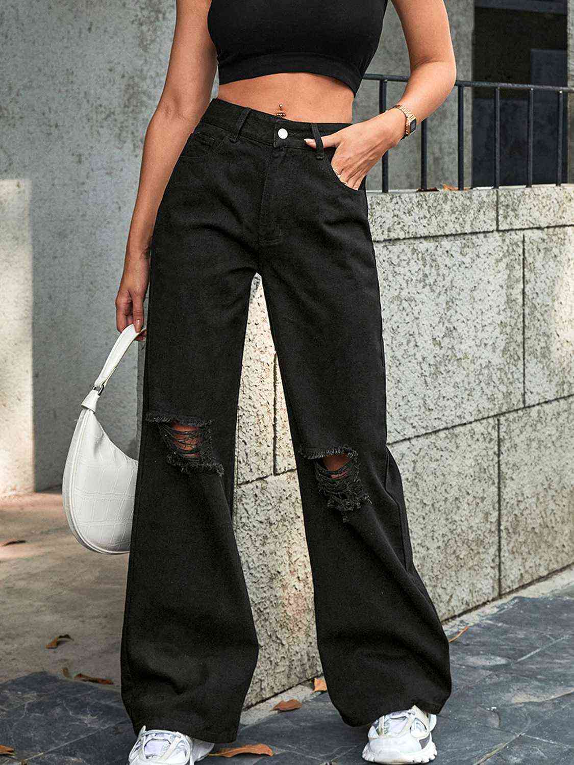 Shai Distressed Wide Leg Jeans - Body By J'ne