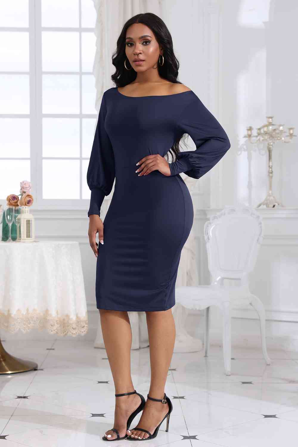 Boat Neck Lantern Sleeve Dress - Body By J'ne