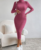 Turtleneck Long Sleeve Midi Sweater Dress - Body By J'ne