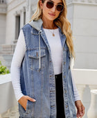 Drawstring Hooded Sleeveless Denim Top with Pockets - Body By J'ne