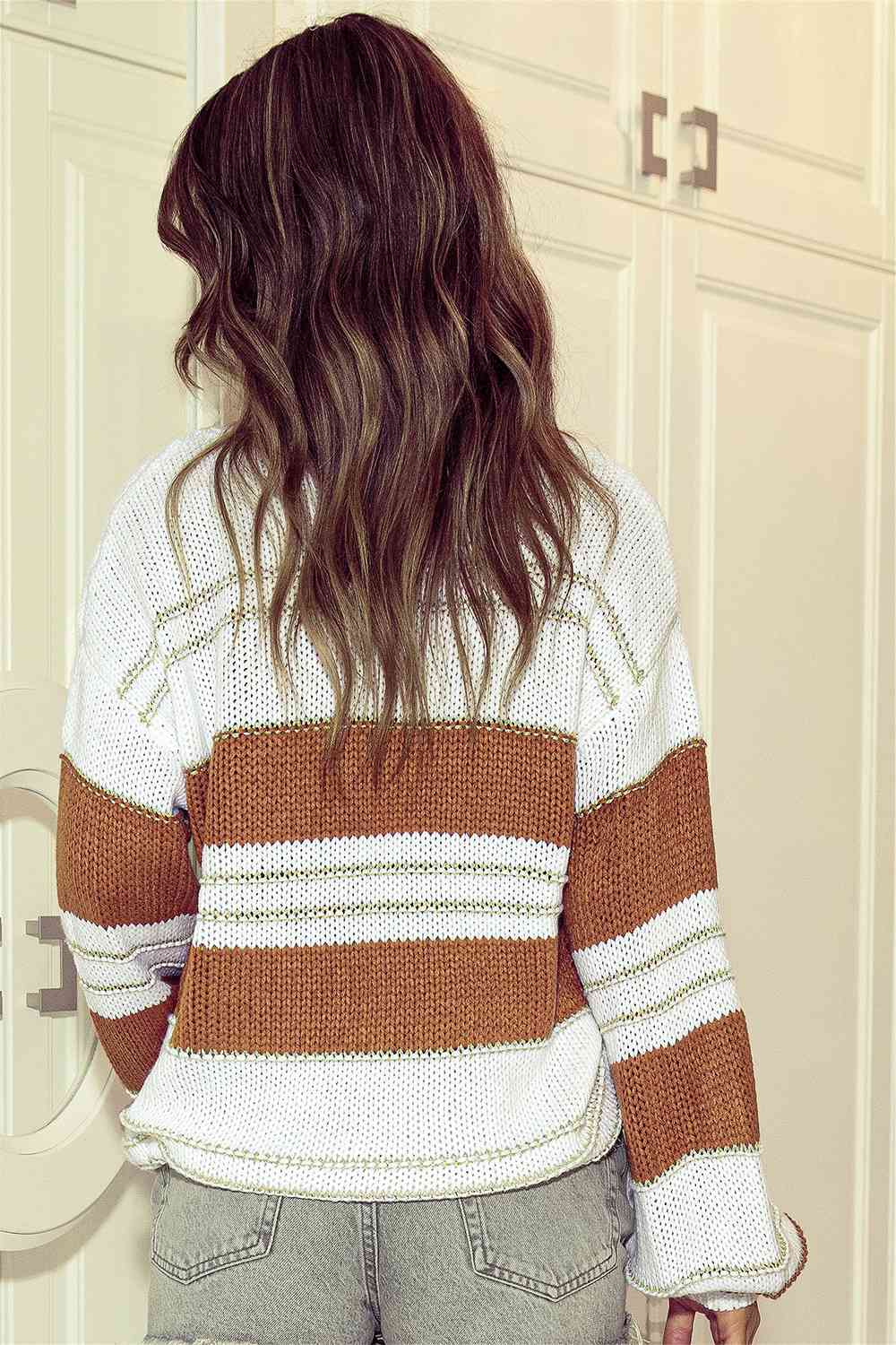 Striped Drop Shoulder Lantern Sleeve Sweater - Body By J'ne