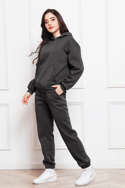 Drop Shoulder Long Sleeve Hoodie and Pants Set - Body By J'ne