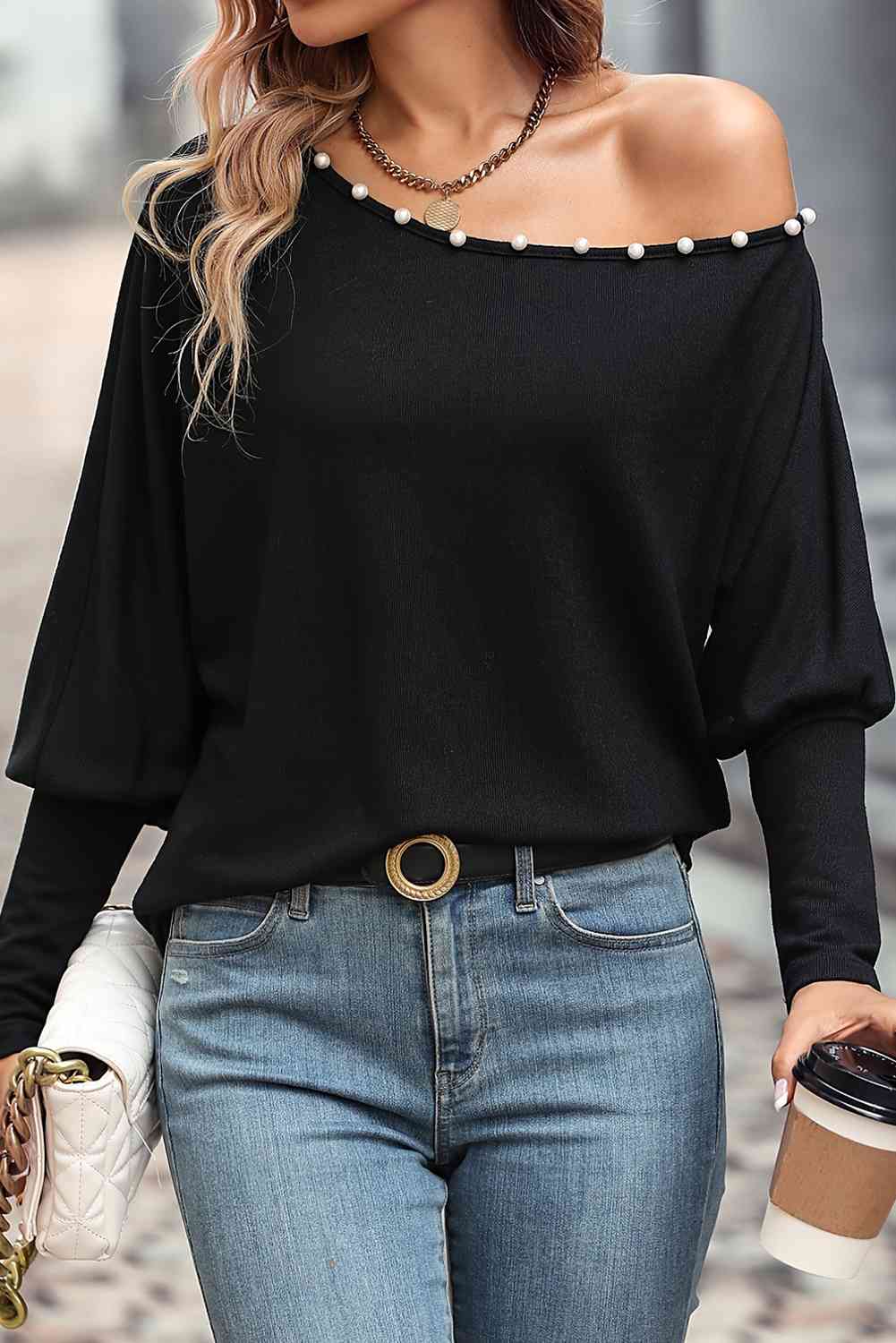 Pearl Trim Lantern Sleeve Top - Body By J'ne