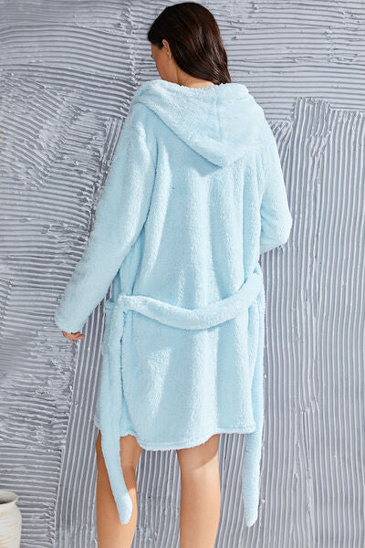 Fuzzy Tied Pocketed Hooded Lounge Nightgown - Body By J'ne