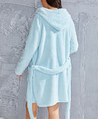 Fuzzy Tied Pocketed Hooded Lounge Nightgown - Body By J'ne