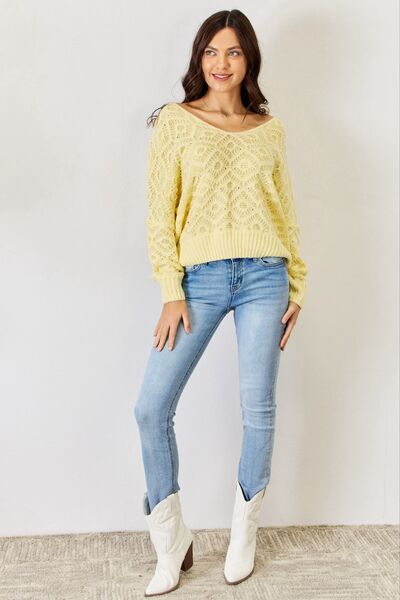 V-Neck Patterned Long Sleeve Sweater - Body By J'ne