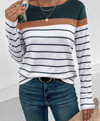 Striped Round Neck Long Sleeve T-Shirt - Body By J'ne