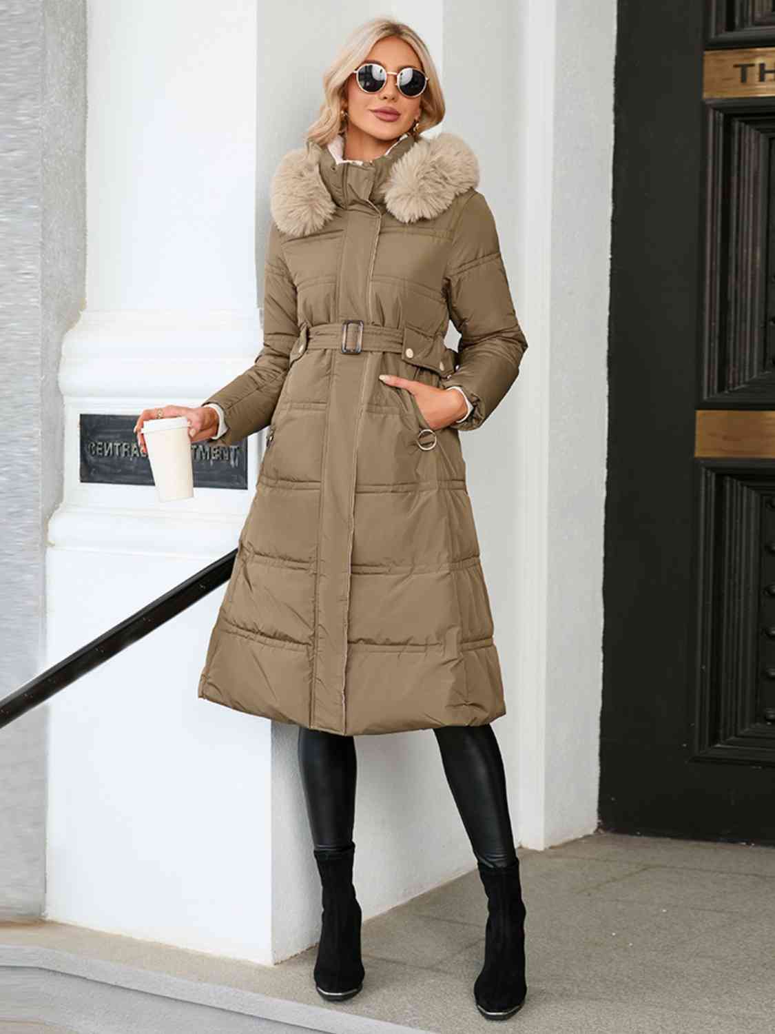 Longline Hooded Winter Coat with Pockets - Body By J'ne