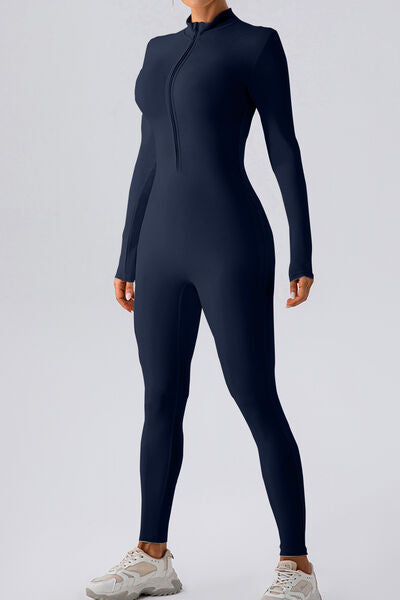 Half Zip Mock Neck Active Jumpsuit - Body By J'ne