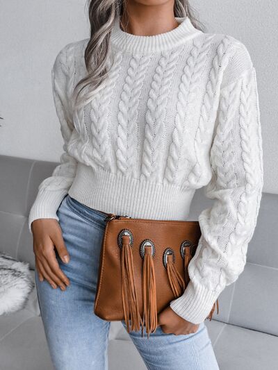 Cable-Knit Round Neck Sweater - Body By J'ne