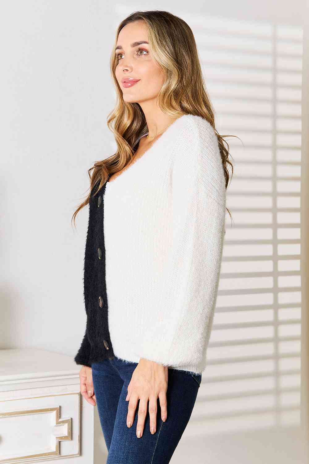 Radiant Contrast Button-Front V-Neck Cardigan - Body By J'ne