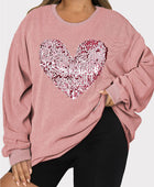 Plus Size Heart Sequin Round Neck Sweatshirt - Body By J'ne