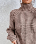 Full Size Turtleneck Rib-Knit Slit Sweater - Body By J'ne