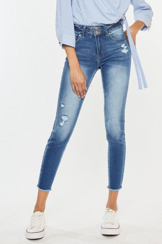 Distressed Raw Hem High Waist Jeans - Body By J'ne