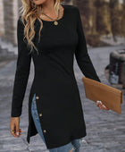 Decorative Button Slit Long Sleeve T-Shirt - Body By J'ne