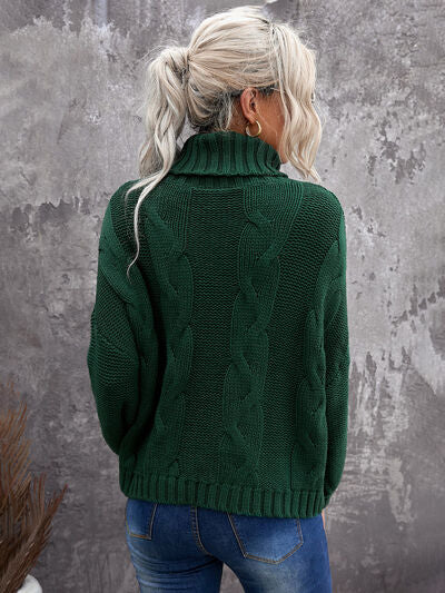 Cable-Knit Turtleneck Dropped Shoulder Sweater - Body By J'ne