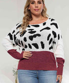 Plus Size Leopard Round Neck Long Sleeve Sweater - Body By J'ne