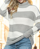 Striped Turtleneck Long Sleeve Sweater - Body By J'ne