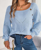 Openwork Buttoned Square Neck Sweater - Body By J'ne