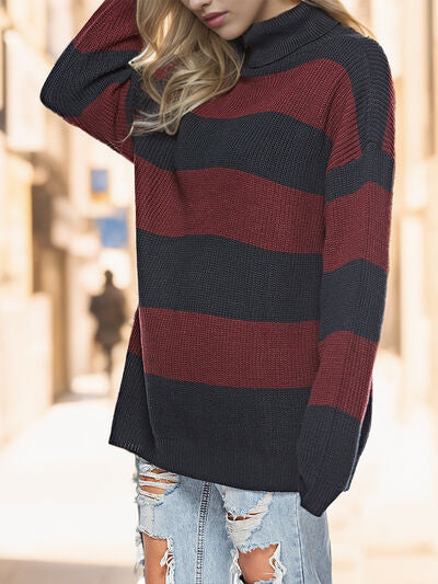 Striped Turtleneck Long Sleeve Sweater - Body By J'ne