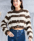 Striped Fringe Round Neck Sweater - Body By J'ne