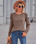 Heathered Puff Sleeve Round Neck Tunic Top - Body By J'ne