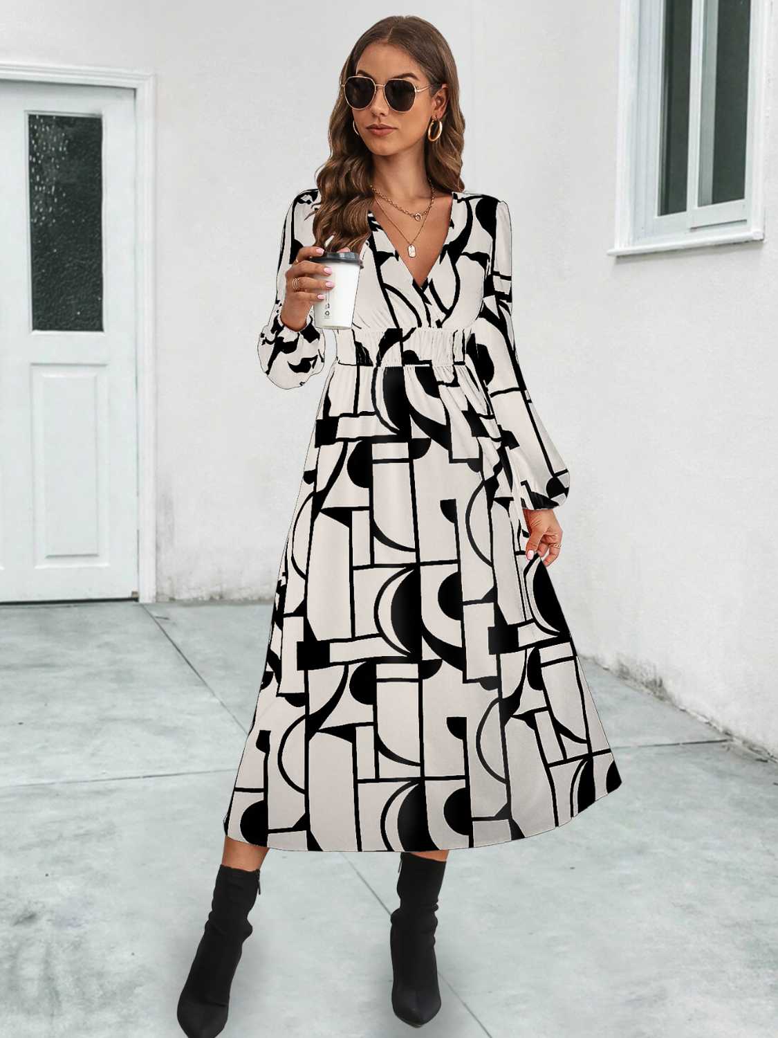 Surplice Neck Long Sleeve Midi Dress - Body By J'ne