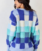 Checkered Round Neck Long Sleeve Sweater - Body By J'ne