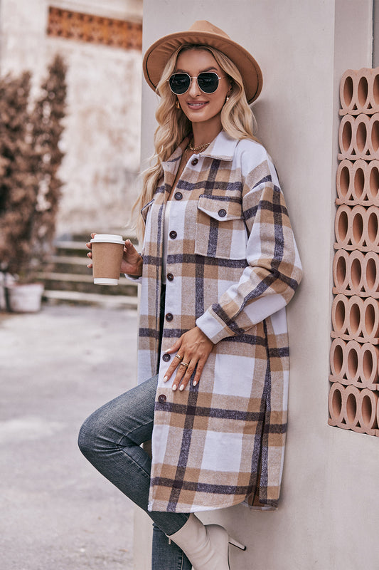 Plaid Dropped Shoulder Longline Jacket - Body By J'ne