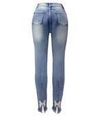 Rhinestone Detail Buttoned Jeans with Pockets - Body By J'ne