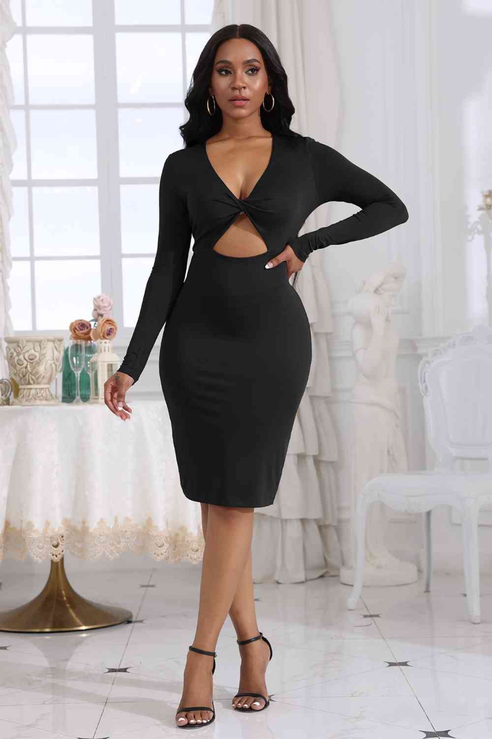 Cutout Twisted Long Sleeve Dress - Body By J'ne