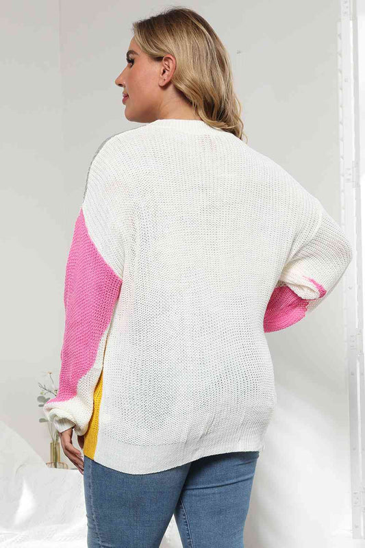 Plus Size Color Block Round Neck Sweater - Body By J'ne