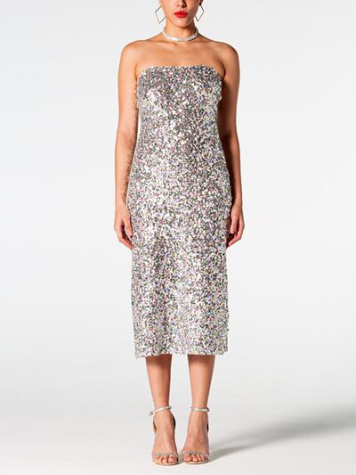 Sequin Straight Neck Midi Wrap Dress - Body By J'ne