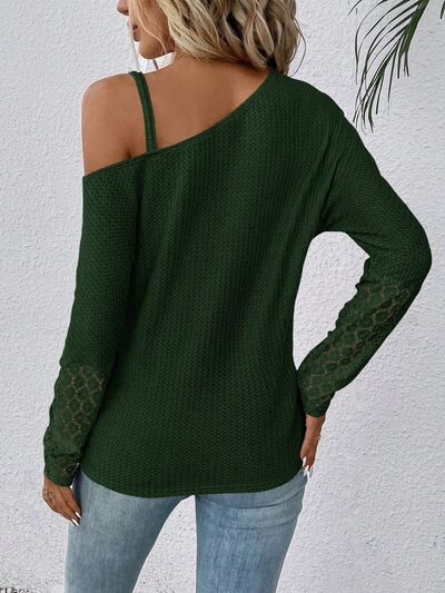 Lace Detail Asymmetrical Neck Long Sleeve T-Shirt - Body By J'ne