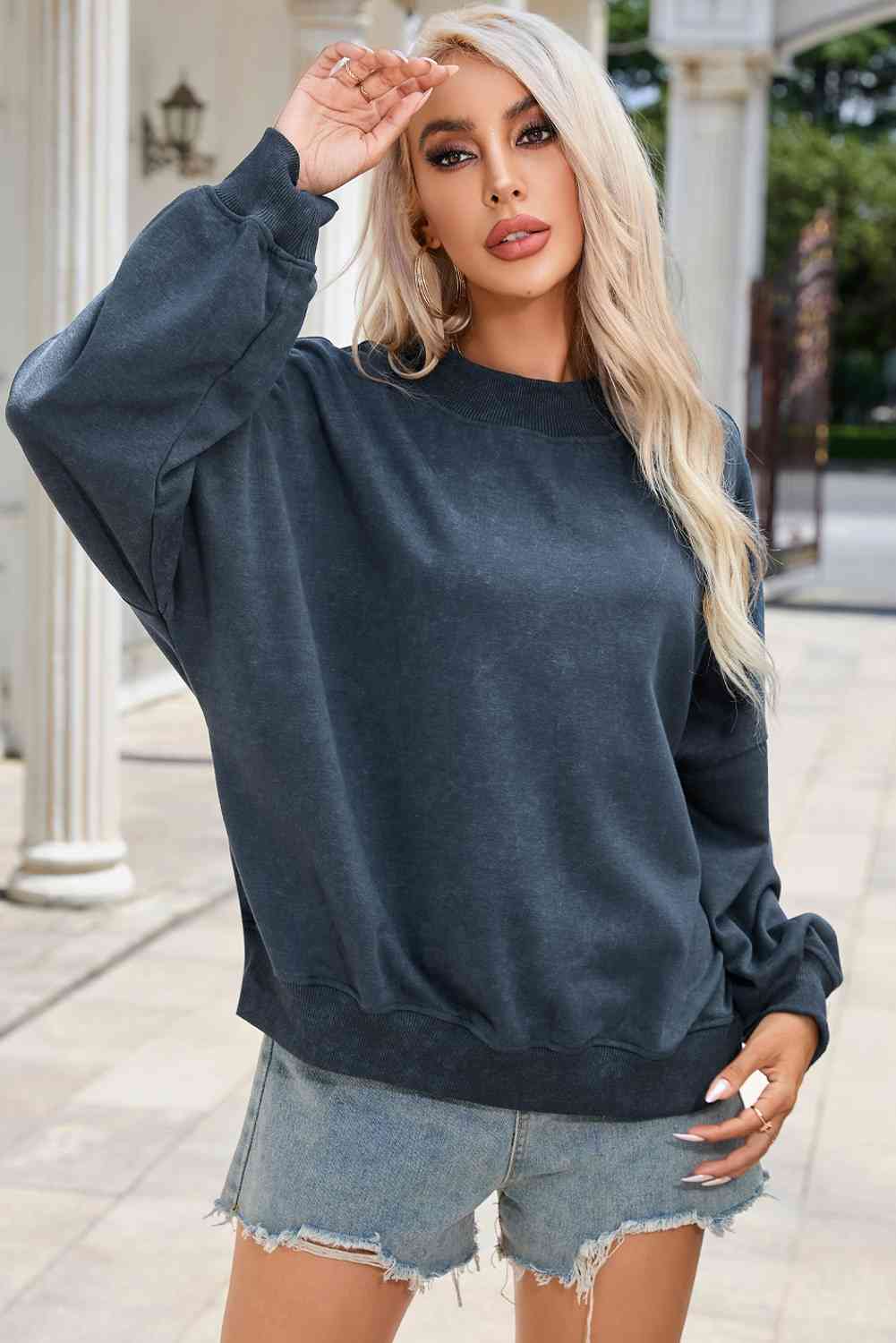 Round Neck Dropped Shoulder Sweatshirt - Body By J'ne