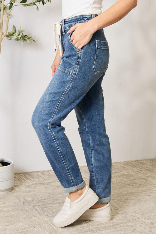 Full Size High Waist Drawstring Denim Jeans - Body By J'ne