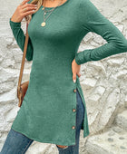 Decorative Button Slit Long Sleeve T-Shirt - Body By J'ne