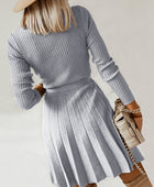 Surplice Neck Tie Front Pleated Sweater Dress - Body By J'ne