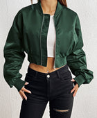 Zip-Up Ruched Cropped Jacket - Body By J'ne