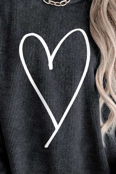 Heart Round Neck Dropped Shoulder Sweatshirt - Body By J'ne