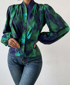 Tie-Dye Button Up Balloon Sleeve Blouse - Body By J'ne