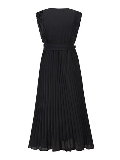 Tied Surplice Cap Sleeve Pleated Dress - Body By J'ne